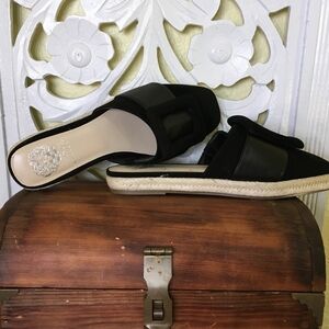 Vince Camuto Black Suede Mules with Wide Bow Strap Size 7.5